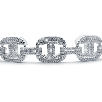Silver  Round & Baguette CZ Chunky Marine Theta Link Bracelet 9" - ABB191