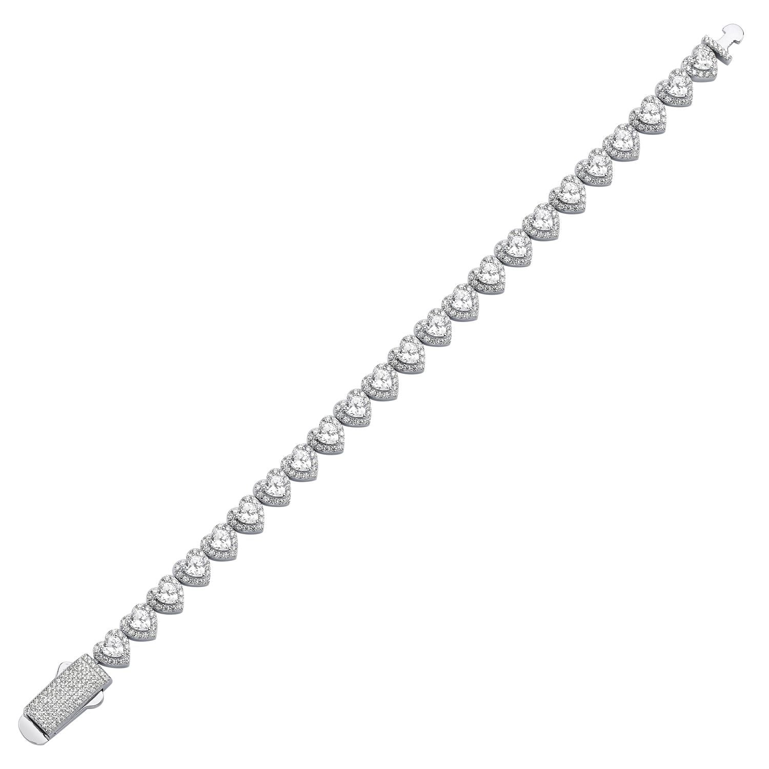 Silver  Heart CZ Sweetie Halo Love Hearts Line Bracelet 7.5" - ABB192
