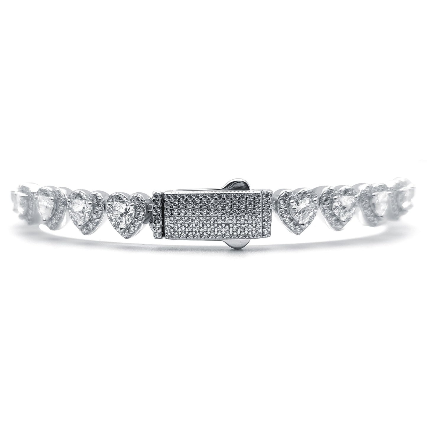 Silver  Heart CZ Sweetie Halo Love Hearts Line Bracelet 7.5" - ABB192