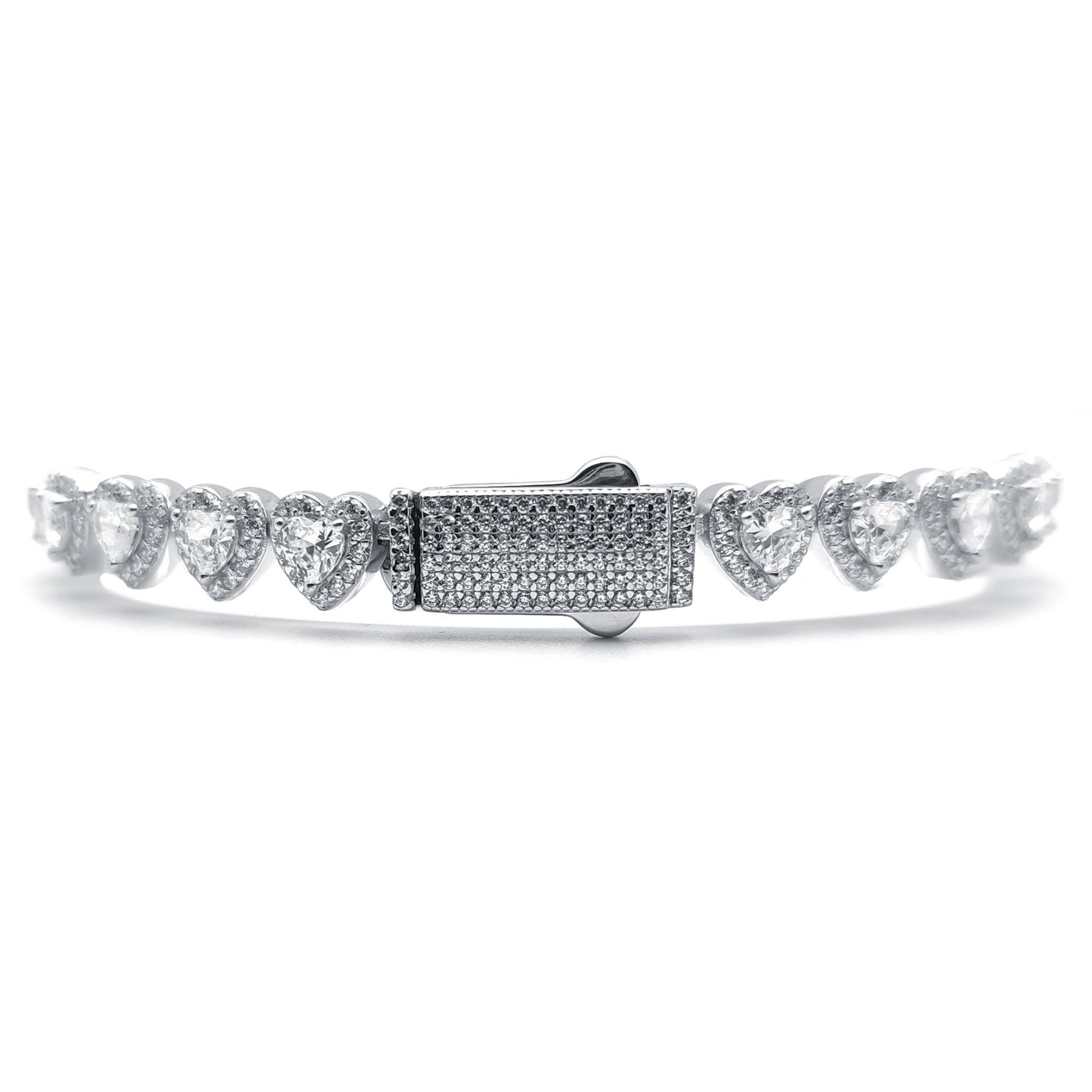 Silver  Heart CZ Sweetie Halo Love Hearts Line Bracelet 7.5" - ABB192