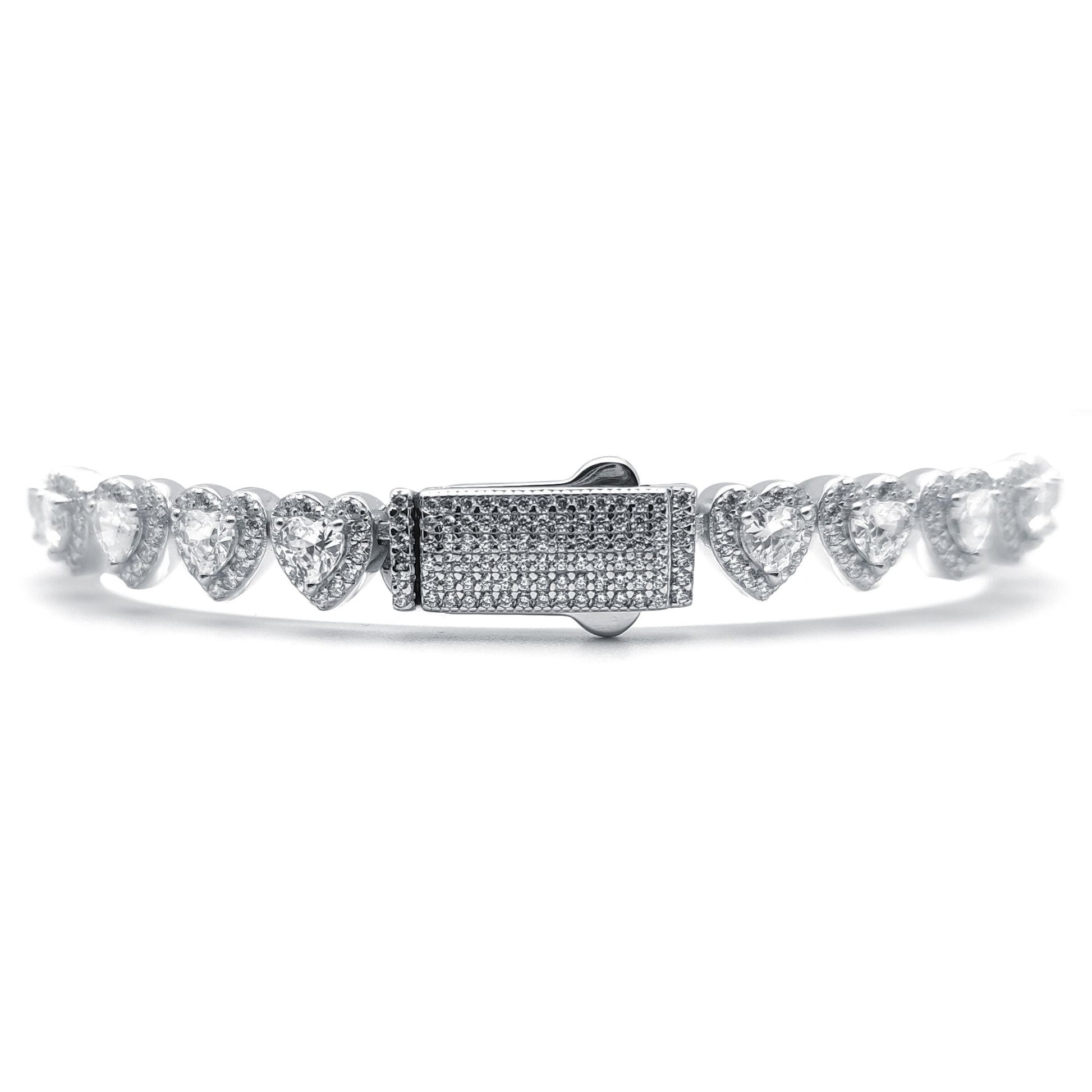 Silver  Heart CZ Sweetie Halo Love Hearts Line Bracelet 7.5" - ABB192