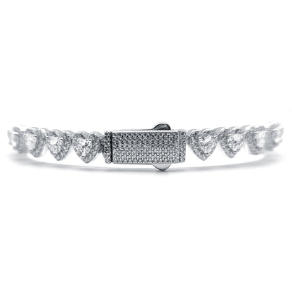 Silver  Heart CZ Sweetie Halo Love Hearts Line Bracelet 7.5" - ABB192