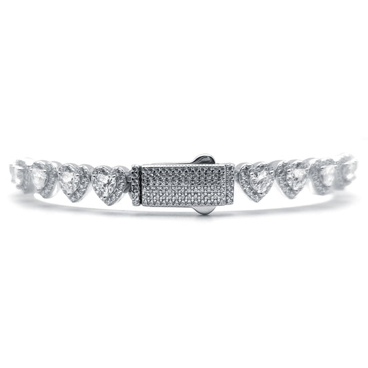 Silver  Heart CZ Sweetie Halo Love Hearts Line Bracelet 7.5" - ABB192