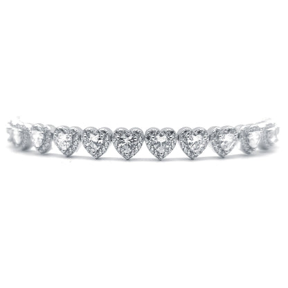Silver  Heart CZ Sweetie Halo Love Hearts Line Bracelet 7.5" - ABB192