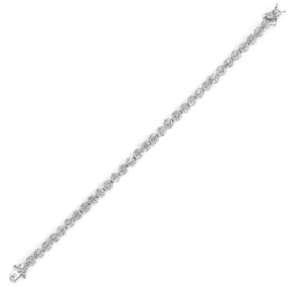 Silver  Baguette CZ Sweetie Halo Round Hoop Line Bracelet 7" - ABB193