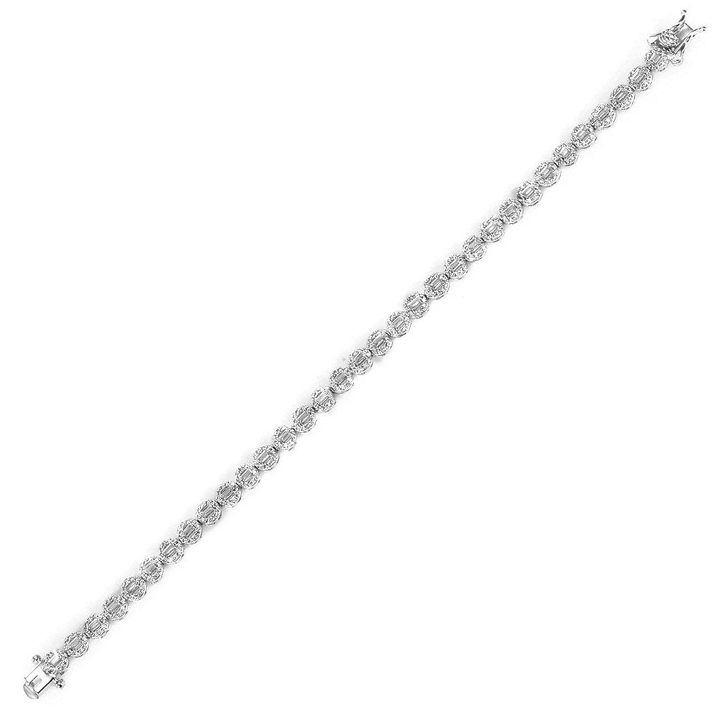 Silver  Baguette CZ Sweetie Halo Round Hoop Line Bracelet 7" - ABB193