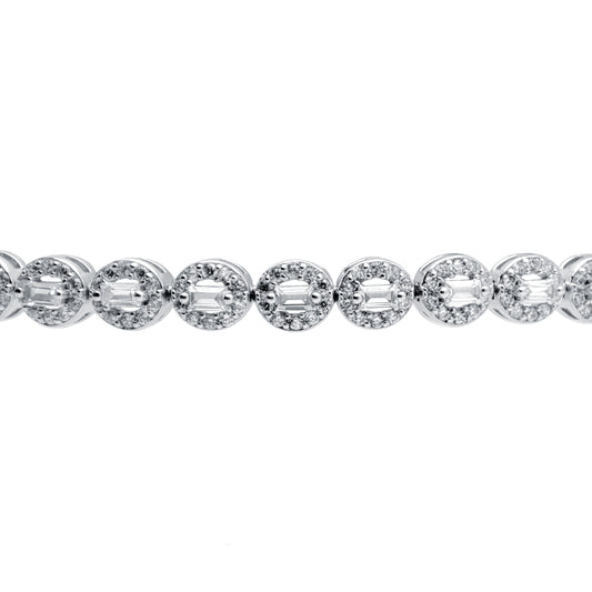 Silver  Baguette CZ Sweetie Halo Round Hoop Line Bracelet 7" - ABB193