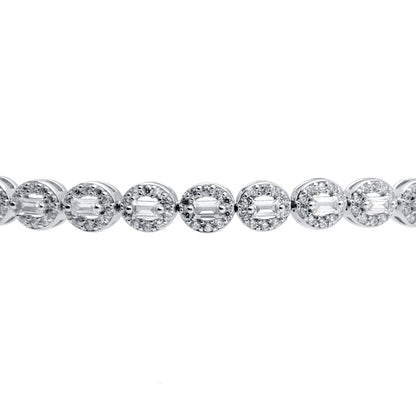 Silver  Baguette CZ Sweetie Halo Round Hoop Line Bracelet 7" - ABB193