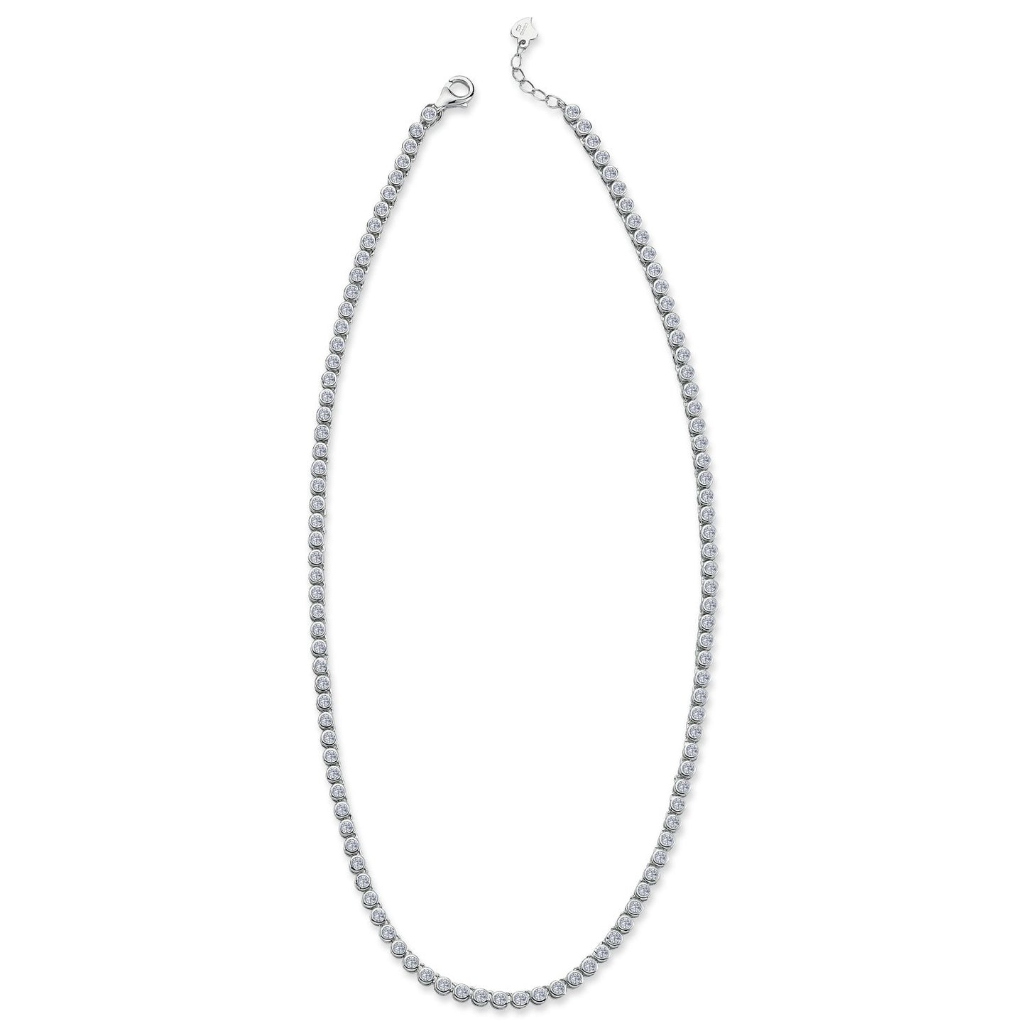 Sterling Silver  CZ Donut Bezel Eternity Tennis Necklace 17" - ABB194