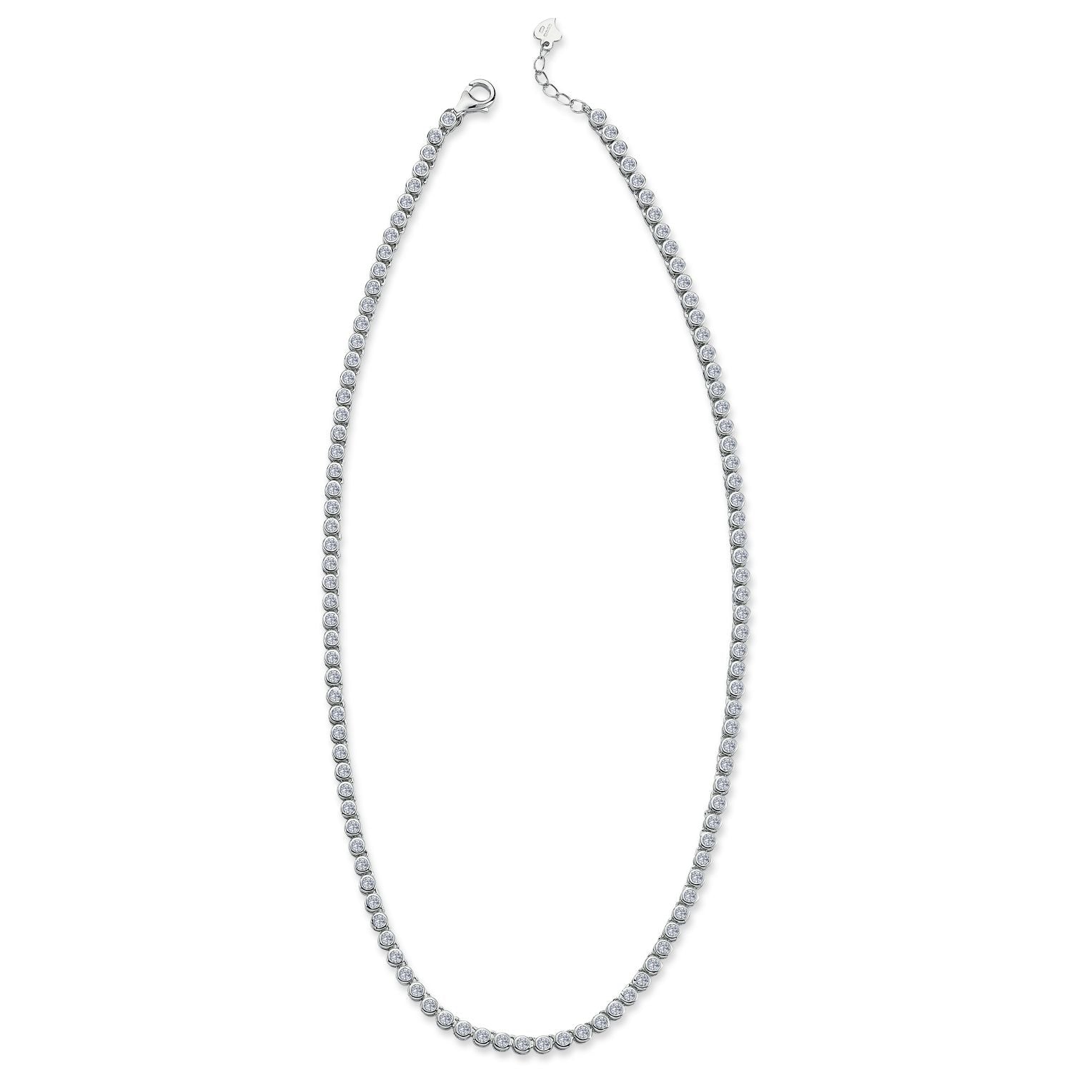 Sterling Silver  CZ Donut Bezel Eternity Tennis Necklace 17" - ABB194