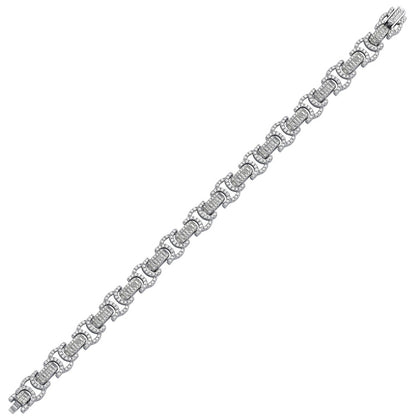 Mens Silver  Round & Baguette CZ Chunky Pave Byzantine Bracelet 9" - ABB195