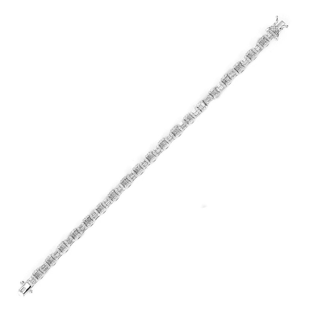 Silver  Baguette CZ Alternating Horizontal Vertical Bracelet 7" - ABB196