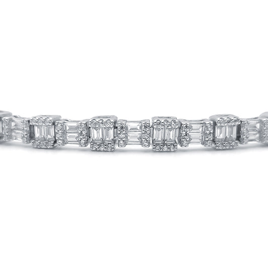 Silver  Baguette CZ Alternating Horizontal Vertical Bracelet 7" - ABB196