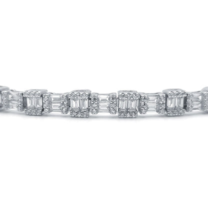 Silver  Baguette CZ Alternating Horizontal Vertical Bracelet 7" - ABB196