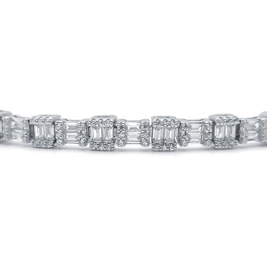 Silver  Baguette CZ Alternating Horizontal Vertical Bracelet 7" - ABB196