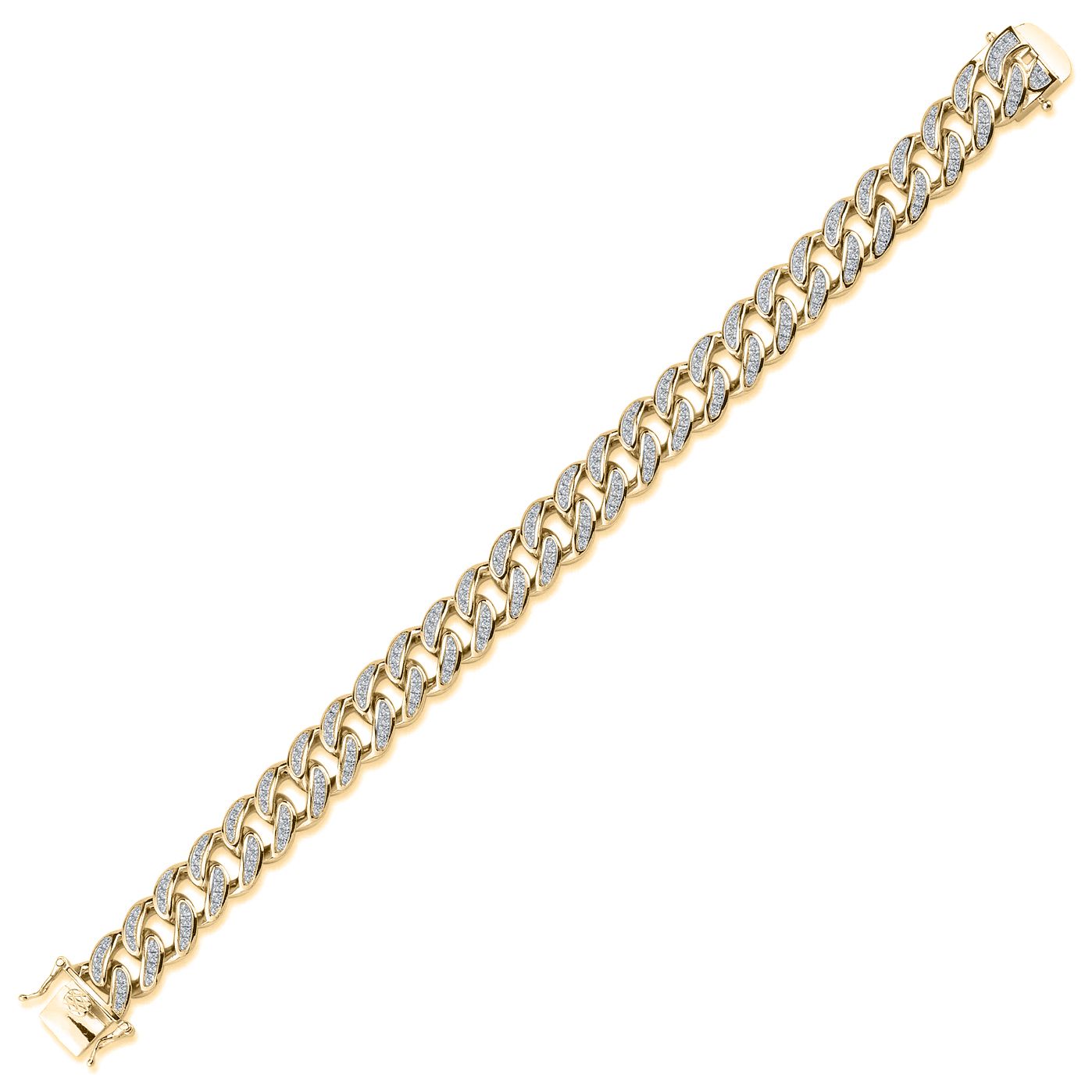 Men's Gold-Plated Silver  Round CZ Cuban Curb Link Chain Bracelet - ABB197-GP