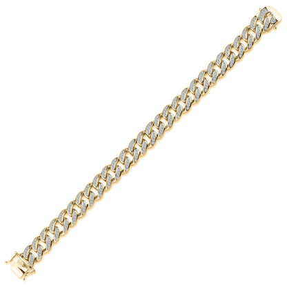 Men's Gold-Plated Silver  Round CZ Cuban Curb Link Chain Bracelet - ABB197-GP