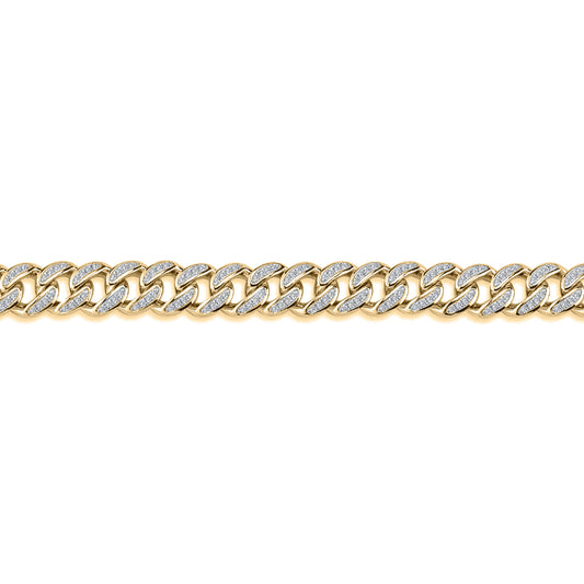 Men's Gold-Plated Silver  Round CZ Cuban Curb Link Chain Bracelet - ABB197-GP