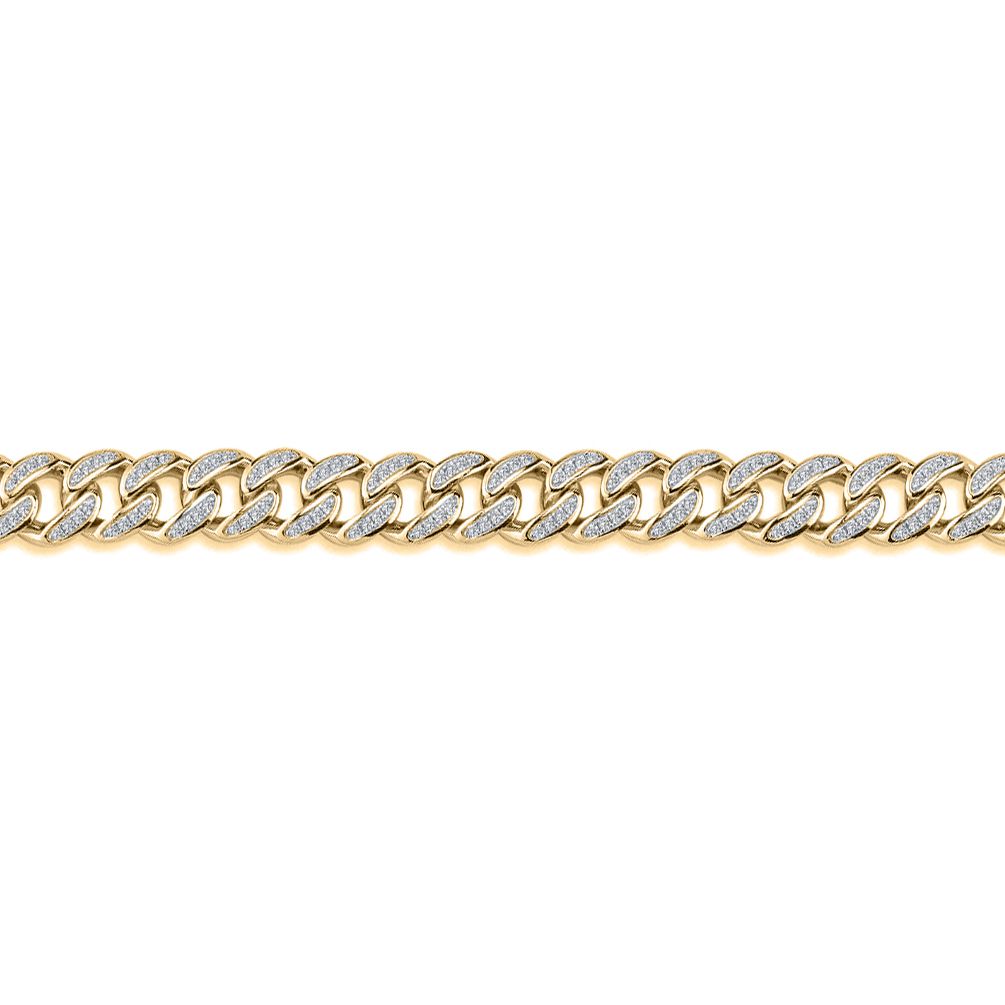 Men's Gold-Plated Silver  Round CZ Cuban Curb Link Chain Bracelet - ABB197-GP