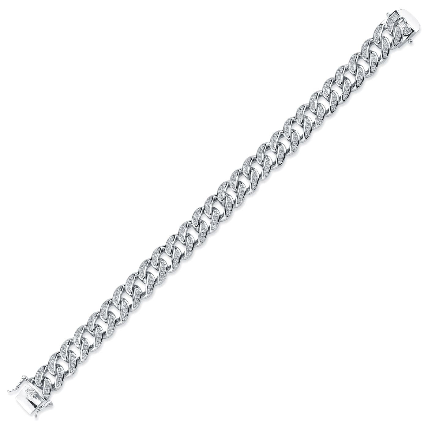 Men's Silver  Round CZ Cuban Curb Link Chain Bracelet - ABB197