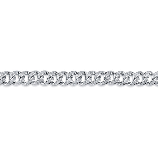 Men's Silver  Round CZ Cuban Curb Link Chain Bracelet - ABB197