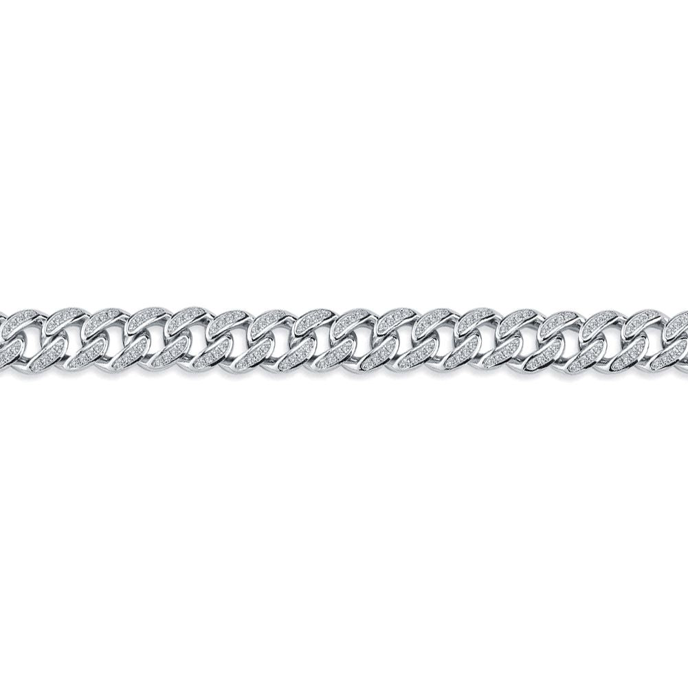 Men's Silver  Round CZ Cuban Curb Link Chain Bracelet - ABB197