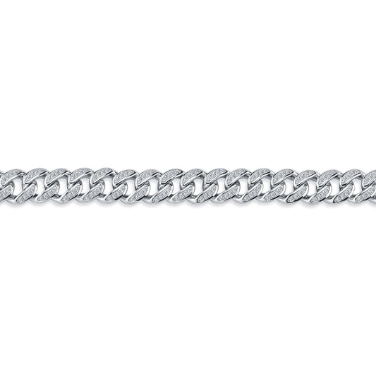 Men's Silver  Round CZ Cuban Curb Link Chain Bracelet - ABB197