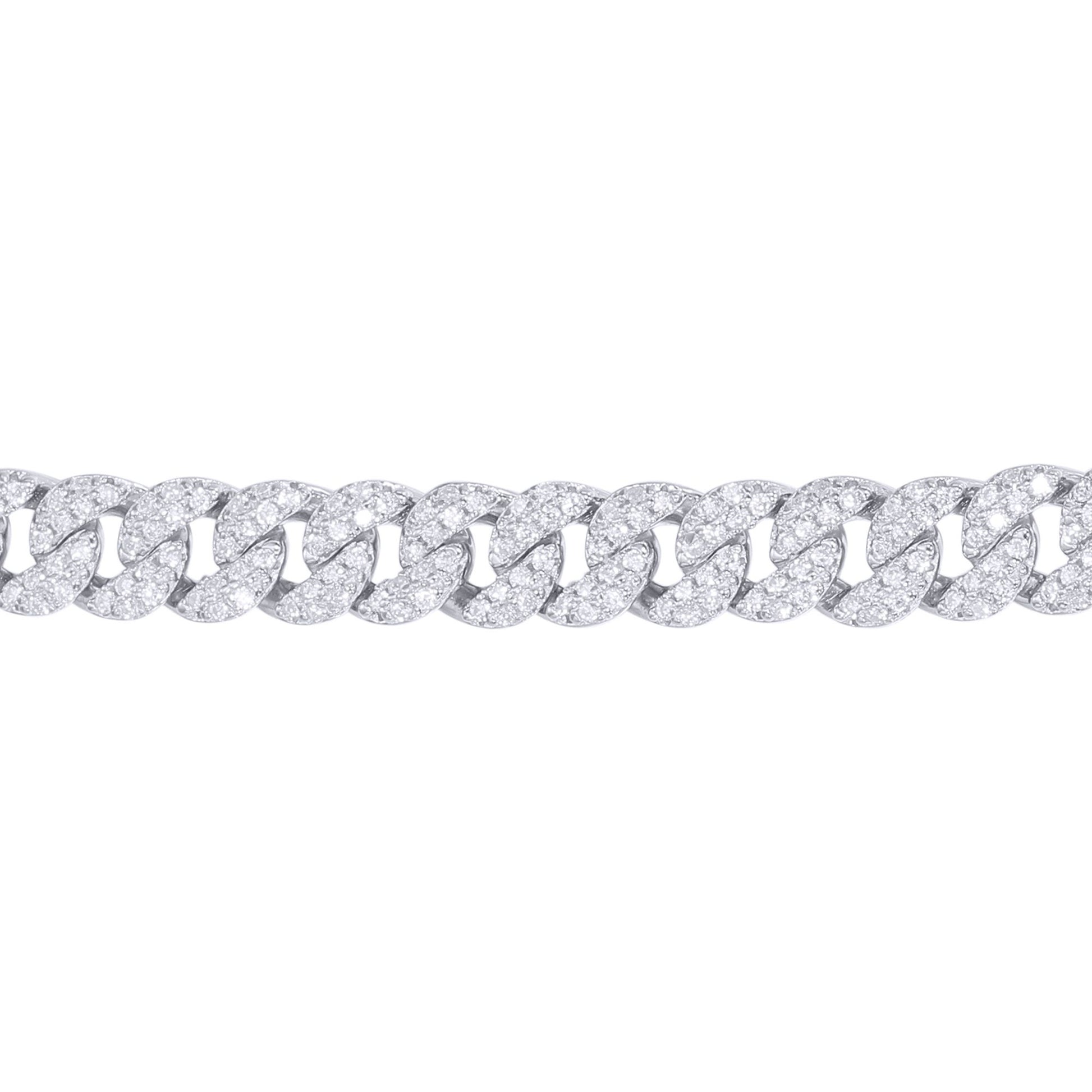 Silver  CZ Encrusted Cuban Curb 6mm Chain Bracelet 7.75" 195mm - ABB198-7.5