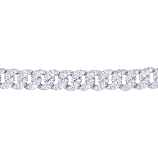 Silver  CZ Encrusted Cuban Curb 6mm Chain Bracelet 7.75" 195mm - ABB198-7.5