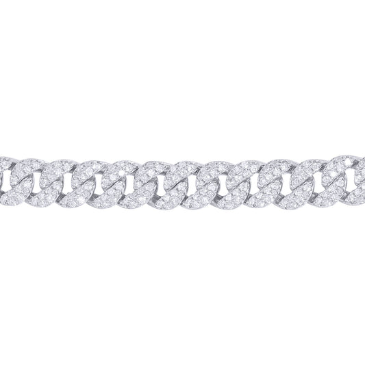 Men's Silver  Round CZ Encrusted Cuban Curb 6mm Chain Bracelet - ABB198-8.5