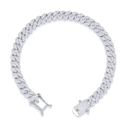 Men's Silver  Round CZ Encrusted Cuban Curb 6mm Chain Bracelet - ABB198-8.5