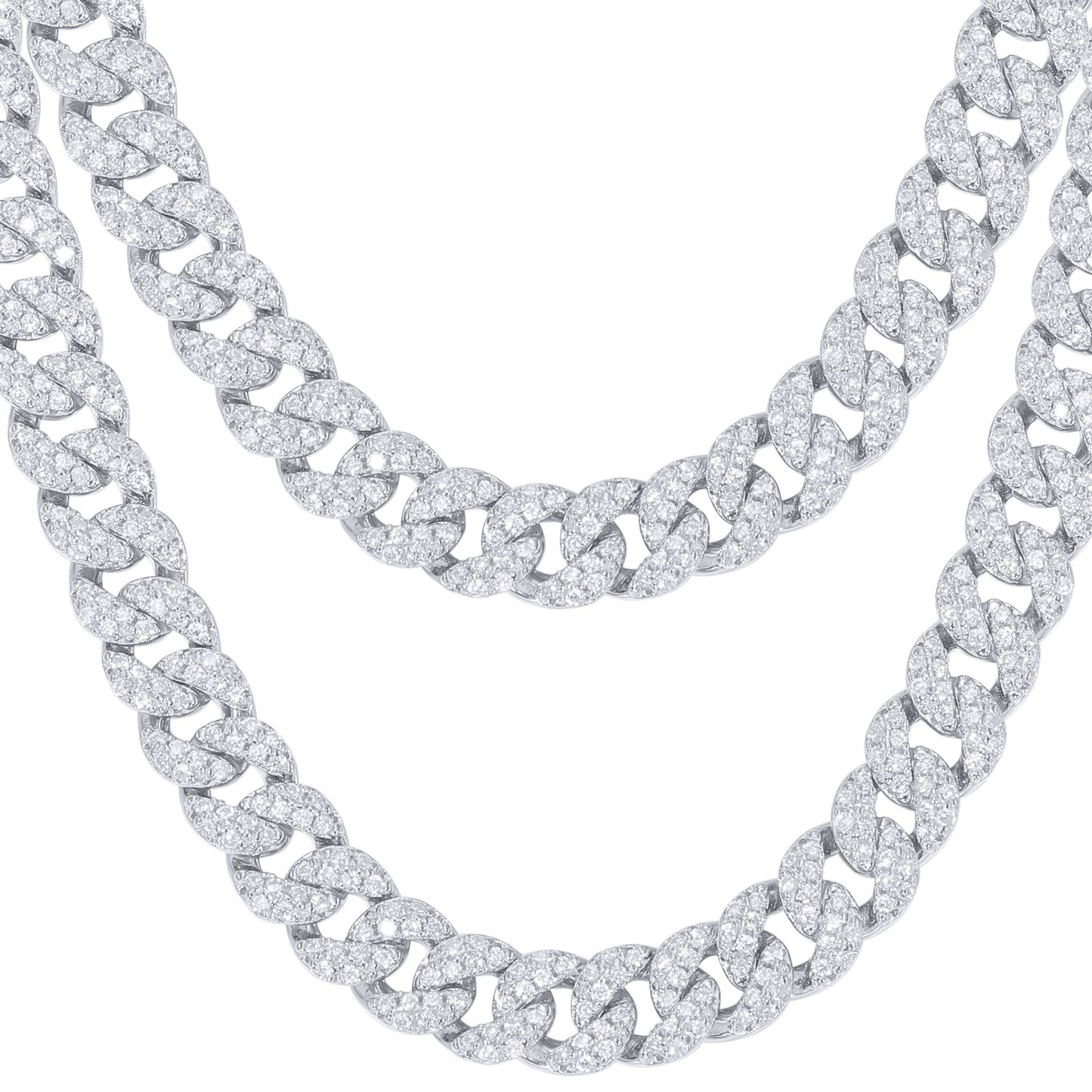 Men's Silver  Round CZ Encrusted Cuban Curb 6mm Chain Necklace - ABB198