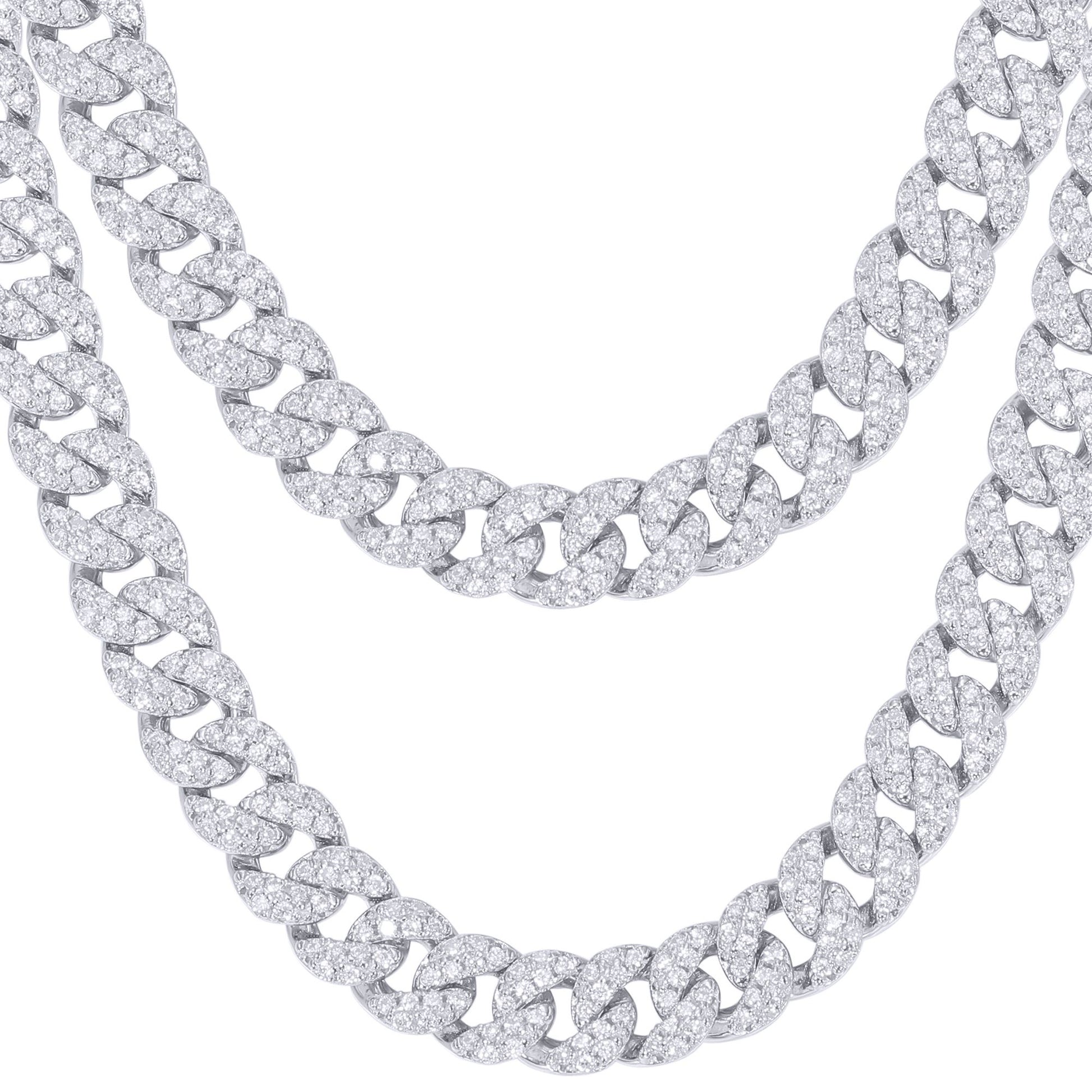Men's Silver  Round CZ Encrusted Cuban Curb 6mm Chain Necklace - ABB198