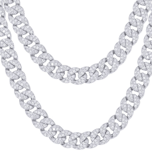 Men's Silver  Round CZ Encrusted Cuban Curb 6mm Chain Necklace - ABB198
