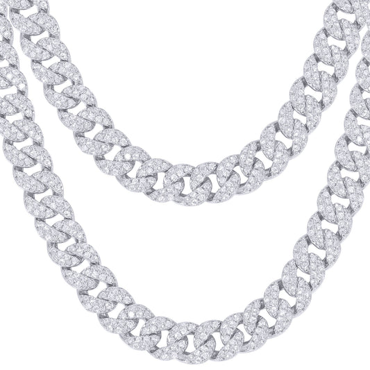 Men's Silver  Round CZ Encrusted Cuban Curb 6mm Chain Necklace - ABB198