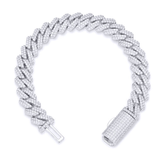 Silver  Round CZ Encrusted Square Curb 10mm Chain Bracelet - ABB201-7.5