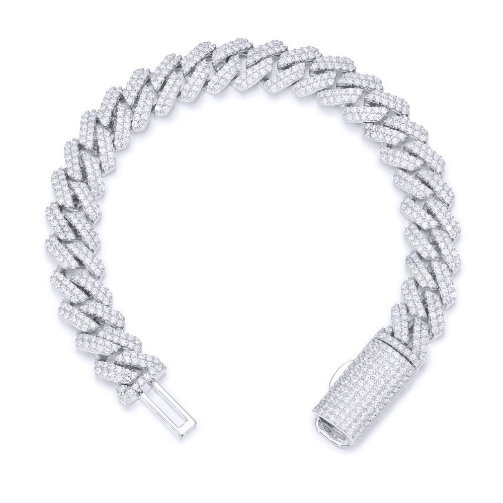 Men's Silver  CZ Encrusted Square Curb 10mm Chain Bracelet 1½oz - ABB201-8.5