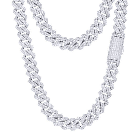 Men's Silver  Round CZ Encrusted Square Curb 10mm Chain Necklace - ABB201