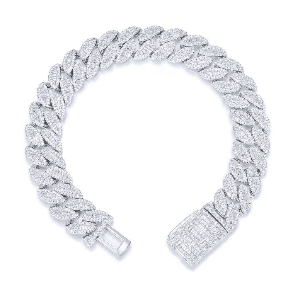 Men's Silver  Baguette CZ Cuban Curb 14mm Chain Bracelet 2½oz - ABB202-9