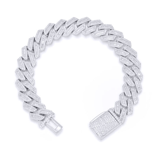 Silver  Baguette CZ Encrusted Square Curb 12mm Chain Bracelet 1½oz - ABB203-7.5