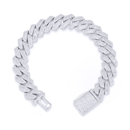 Silver  Baguette CZ Encrusted Square Curb 12mm Chain Bracelet 1½oz - ABB203-7.5