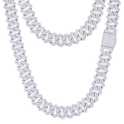 Men's Silver  Baguette CZ Square Curb 12mm Chain Necklace - ABB203