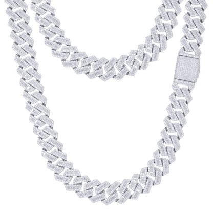 Men's Silver  Baguette CZ Square Curb 12mm Chain Necklace - ABB203
