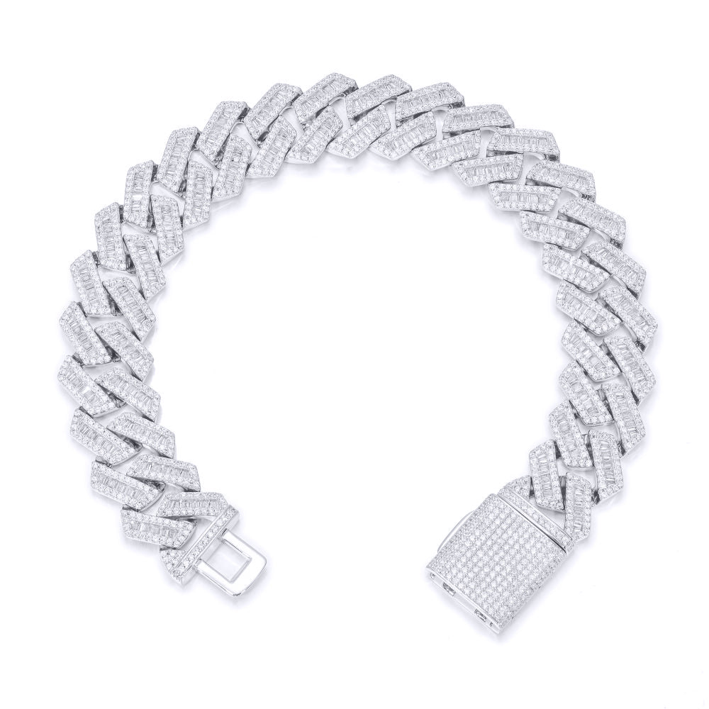 Men's Silver  Baguette CZ Square Curb 16mm Chain Bracelet 2oz - ABB204-9