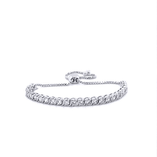 Silver  Round CZ Tennis S-Link Adjustable Slider Bracelet - ABB207