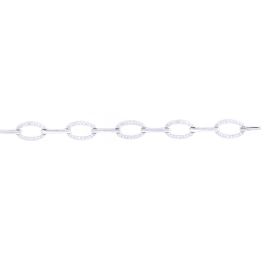 Silver  Round CZ Oval Halo Link Chain Bracelet - ABB214