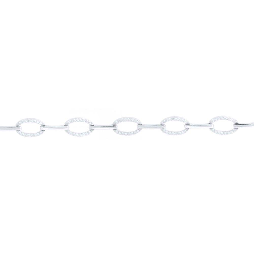 Silver  Round CZ Oval Halo Link Chain Bracelet - ABB214