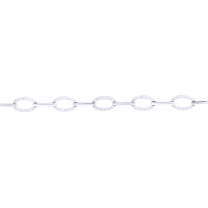 Silver  Round CZ Oval Halo Link Chain Bracelet - ABB214