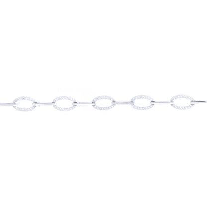 Silver  Round CZ Oval Halo Link Chain Bracelet - ABB214