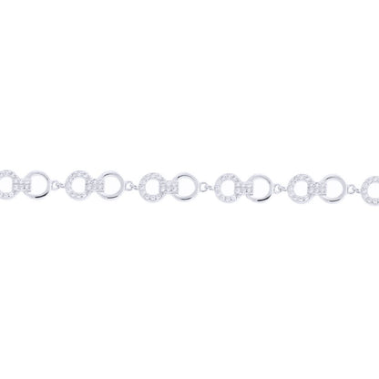 Silver  Round CZ Handcuff Halo Chain Bracelet - ABB215